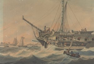 Nave da guerra e navi al largo della costa da Samuel Atkins