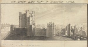 Vista sud-est del castello di Rochester da Samuel Buck
