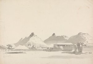 Accampamento militare con forti sulle colline dietro da Samuel Davis