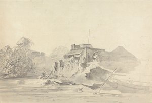 Scena fluviale con edifici nativi