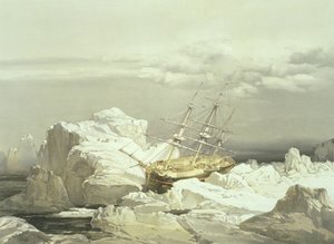 Posizione critica della H.M.S. Investigator sulla costa nord di Baring Island, 20 agosto 1851, inciso da William Simpson, pubblicato da Ackermann und Co., 1854 da Samuel Gurney Cresswell