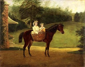 Ritratto di due ragazze in un paniere su un pony da Samuel Henry Alken