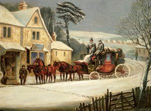 Scena invernale con la posta reale fermata in una locanda da Samuel Henry Alken