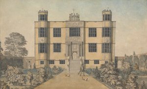 Barlborough Hall, vicino a Chesterfield, Derbyshire: la facciata principale della Hall da Samuel Hieronymus Grimm