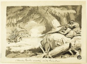 Esiliati siberiani che sparano a renne selvatiche (recto); Conchiglia (verso) da Samuel Howett