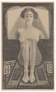 Nudo seduto in ambiente geometrico visto frontalmente da Samuel Jessurun de Mesquita