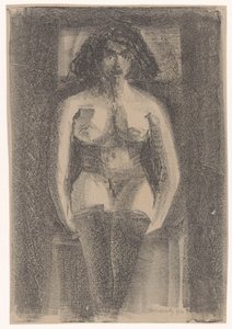Nudo femminile seduto, con calze