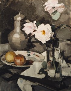 Rose rosa in un vaso di vetro, c. 1924 da Samuel John Peploe