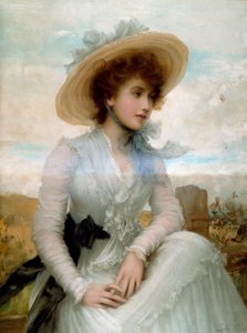 Ritratto di una giovane donna con cappello di paglia