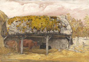 Una stalla per mucche con un tetto muschioso, c.1829 da Samuel Palmer