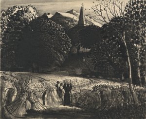 Campo di grano e chiesa al chiaro di luna