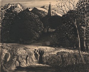 Campo di grano e chiesa al chiaro di luna da Samuel Palmer