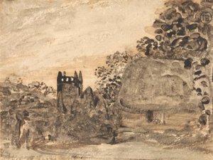Cottage con Tetto di Paglia e Chiesa da Samuel Palmer