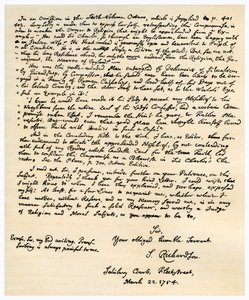 Lettera di Samuel Richardson, 22 marzo 1754