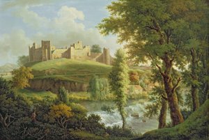 Castello di Ludlow con Dinham Weir, dal sud-ovest, c.1765-69