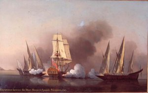 Il combattimento tra il Blast Sloop e due corsari spagnoli da Samuel Scott