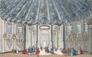 Vista interna della elegante sala musicale nei giardini di Vauxhall, incisa da H. Roberts, 1752