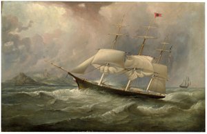 Il clipper della Black Ball Line Ocean Chief riduce le vele durante la sua corsa australiana