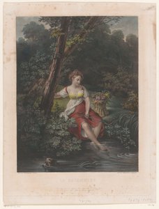 Giovane donna con corona di fiori e piedi nell