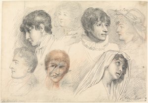 Studi di ritratti di attori tra cui Mary Wells come Cowslip, John Kemble, Edmund Kean e Sarah Siddons come Hermione da Samuel de Wilde