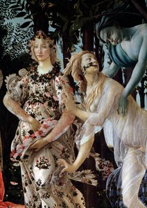 La primavera. Dettaglio: Zefiro afferra la ninfa Clori con un velo trasparente e Flora nel suo vestito di fiori