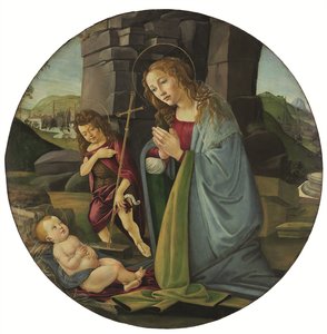 La Madonna in adorazione del Bambino con il giovane San Giovanni Battista (tempera e olio su tavola) da Sandro (and workshop) Botticelli