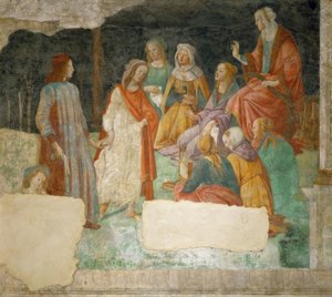 Un giovane (Lorenzo Tornabuoni?) viene condotto da Minerva da Sandro Botticelli