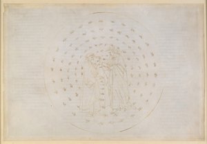 La Divina Commedia, Paradiso VII. Seconda sfera planetaria (Cielo di Mercurio): Beatrice introduce Dante alle complesse questioni della giustizia divina, del peccato originale e della redenzione attraverso la morte di Cristo da Sandro Botticelli