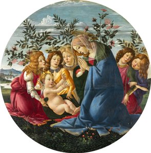 Madonna che adora il Bambino con cinque angeli