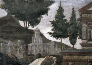 La Purificazione del lebbroso e la Tentazione di Cristo, nella Cappella Sistina: dettaglio di una città immaginaria in un paesaggio