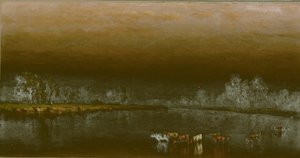 Mucche in uno stagno al tramonto, 1860 da Sanford Robinson Gifford