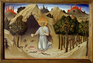 Scena della vita di San Girolamo: La penitenza di San Girolamo da Sano di also Ansano di Pietro di Mencio Pietro