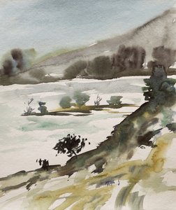 Paesaggio in acquerello dai toni tenui