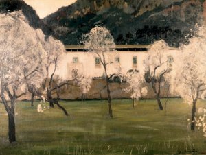Paesaggio con fiori sugli alberi. Dipinto di Santiago Rusinol y Prats (1861-1931). Barcellona. Museo Nazionale d