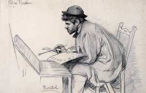 Ritratto di Pere Ferran che dipinge da Santiago Rusiñol