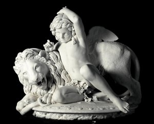 Amore che domina la forza Scultura in marmo di Santo Varni (1807-1885) 1865. Dim. 85x90x62 cm Dalla collezione del Principe Odon di Savoia. Genova, Galleria d