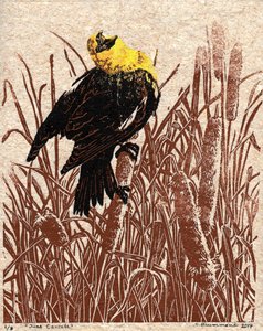 Cattail Cantata, 2017 (Linocut) da Sarah Drummond