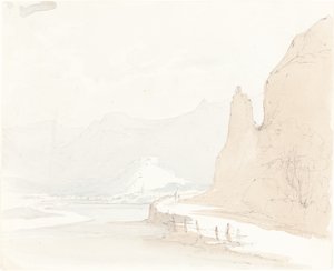 Paesaggio svizzero con un villaggio in lontananza da Sarah Grace Lushington
