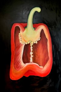 Mezzo peperone rosso, 2024 (olio su tela) da Sarah Thompson Engels
