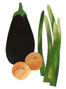 Asparagi, albicocche, melanzana
