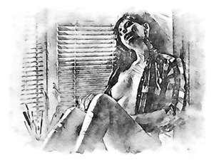 Donna nuda con camicia a quadri