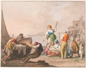 Acquerello; Sulla riva a Chiaja da Saverio della Gatta