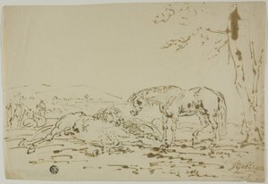 Paesaggio con cavalli in primo piano