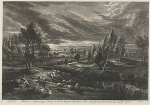 Paesaggio con pastore che suona un flauto da Schelte Adams Bolswert