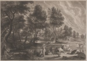 Paesaggio agricolo con cacciatori e lattaie da Schelte Adams Bolswert, after Sir Peter Paul Rubens