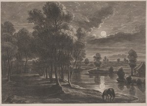 Paesaggio fluviale al chiaro di luna