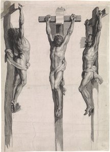 Cristo sulla croce tra i due malfattori crocifissi