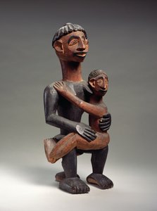 Madre e bambino seduti, Igbo, Nigeria (legno) da School African