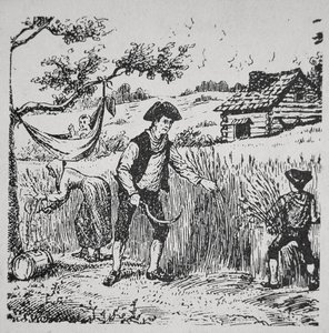 Una famiglia che raccoglie il grano da School American