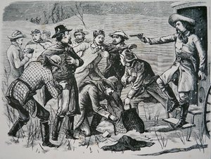 Quattro banditi sopraffanno e saccheggiano due ufficiali e sette soldati vicino a Bismarck, Territorio del Dakota, dal 